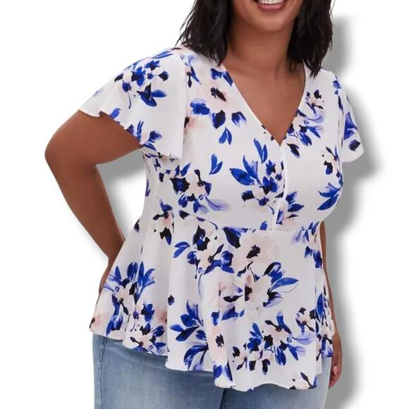 torrid Tops - Torrid Floral Babydoll Georgette Flutter Sleeve Blouse Peplum Plus Size 3x